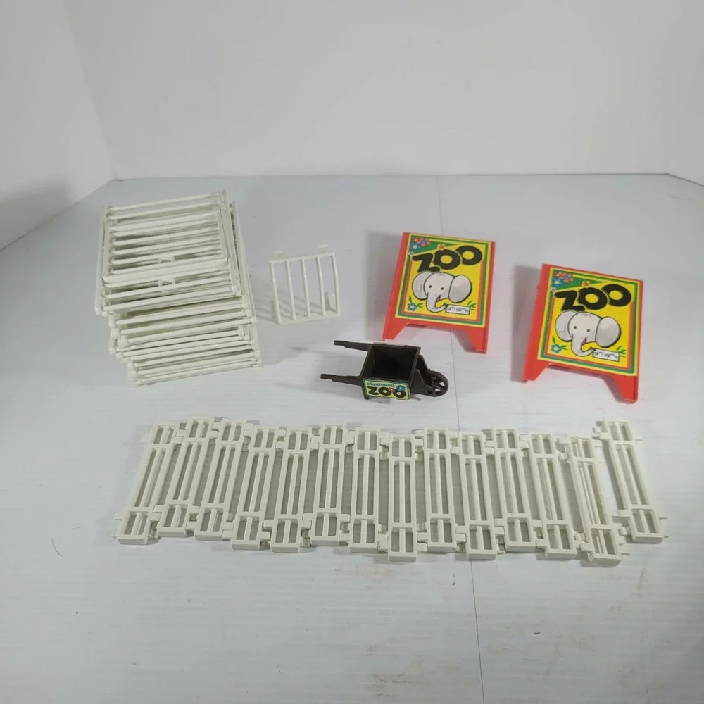 Playmobil Zoo Fence Entrance Lot Kids Bars Cages Geobra Vintage Wheelbarrow